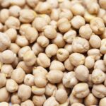 Background of chickpeas, or garbanzo beans, a seed of the Cicer arietinum plant which is high in protein and was one of the first vegetables to be cultivated